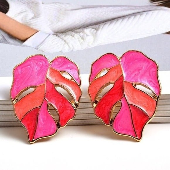 Anthropologie Jewelry - Monstera leaf earrings hot pink plant boho chic tropical bohemian